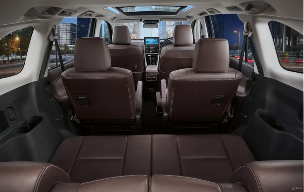 Wooden dashboard and leather upholstery in luxury-modified Innova HyCross cabin