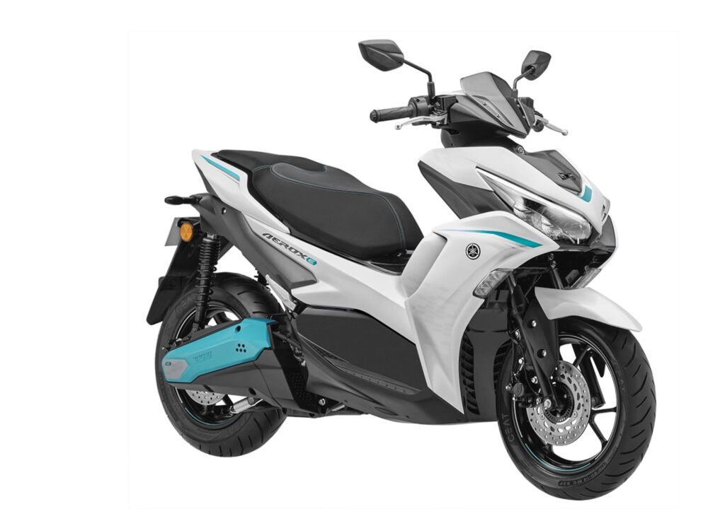 Yamaha Aerox‑E electric scooter side view with LED headlights and TFT display
